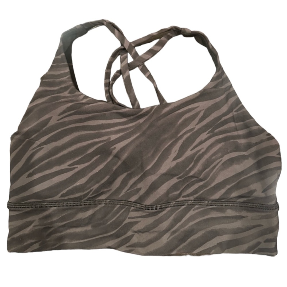 Lululemon Women Sports Energy Longline Bra 8 Gray Zebra Print Medium Support
